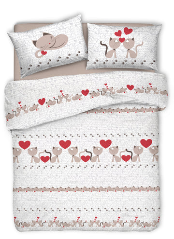 Parure Copripiumino Matrimoniale e Singolo 100% Cotone | Gattini Beige